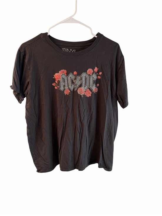 AC/DC Tops - AC/DC Black Tee with Pink-Red Floral Logo